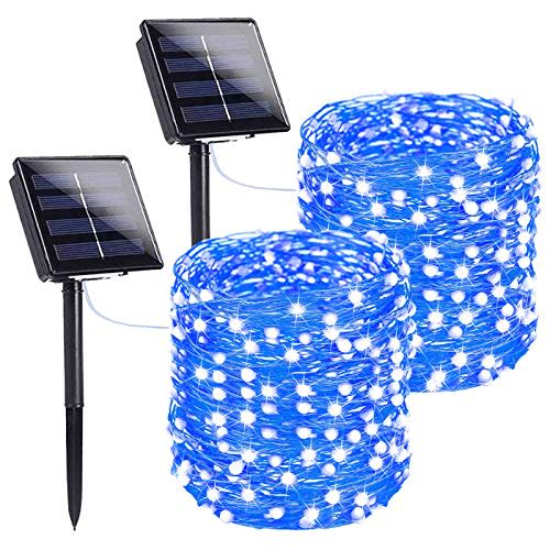 Blue Outdoor Solar String Lights, 2-Pack Each 72FT 200LED Super Bright Solar Lights Outdoor, Wa…