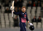 Cricket - England vs West Indies - First One Day International - Emirates Old Trafford, Manchester, Britain - September 19, 2017 England's Jonny Bairstow celebrates his century Action Images via Reuters/Jason Cairnduff