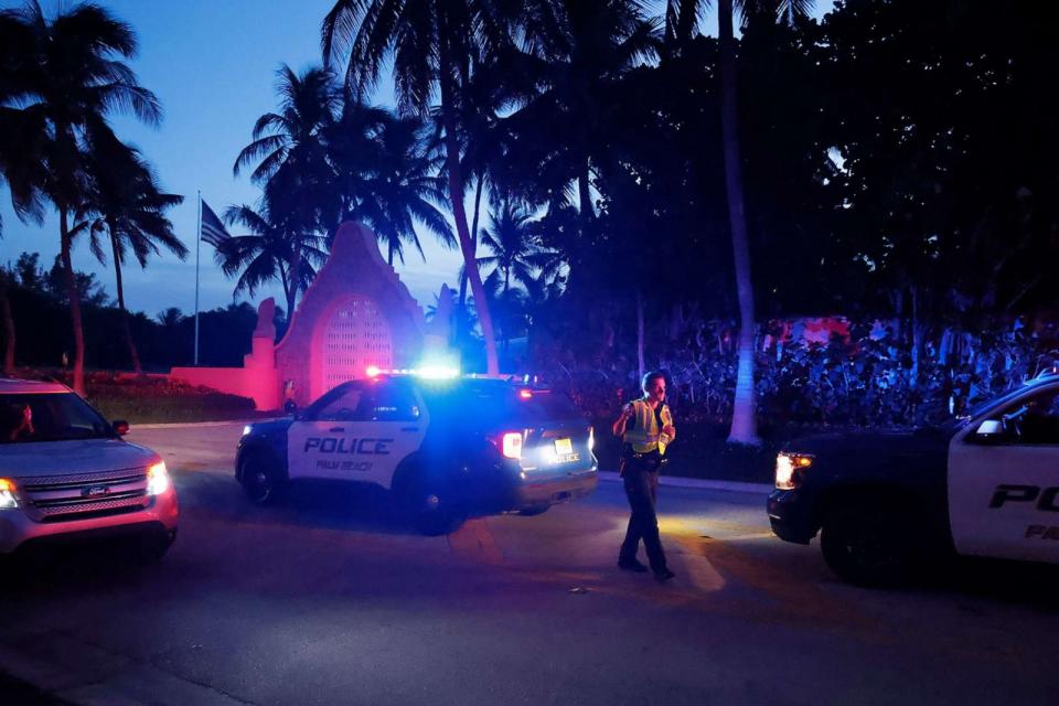 PHOTO: Police direct traffic outside an entrance to former President Donald Trump's Mar-a-Lago estate, Aug. 8, 2022, in Palm Beach, Fla. (Terry Renna/AP, FILE)