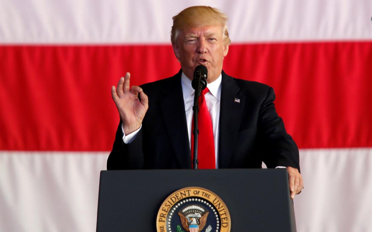 After the G7 summit ended President Trump gave a speech to US servicemen at a military base in Sigonella, Sicily - REUTERS