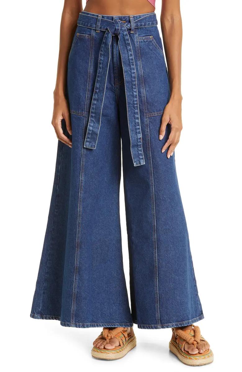 Farm Rio Tie Waist Wide Leg Jeans