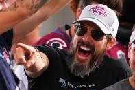 Colorado Avalanche's Josh Kroenke reacts at a rally for the NHL Stanley Cup hockey champions Thursday, June 30, 2022, in Denver. (AP Photo/Jack Dempsey)