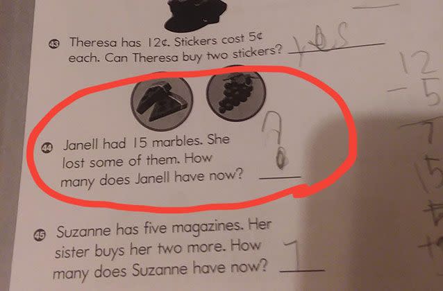 The homework sheet that stumped the Grade 3 student and her mother. Picture: Reddit