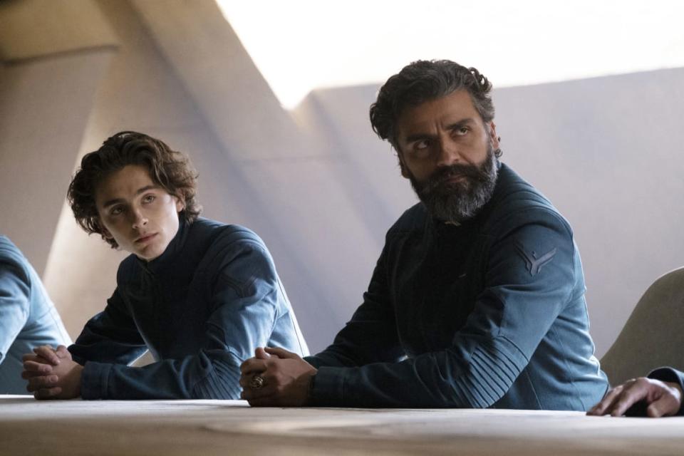 Timothee Chalamet, Oscar Isaac in a still form 'Dune'