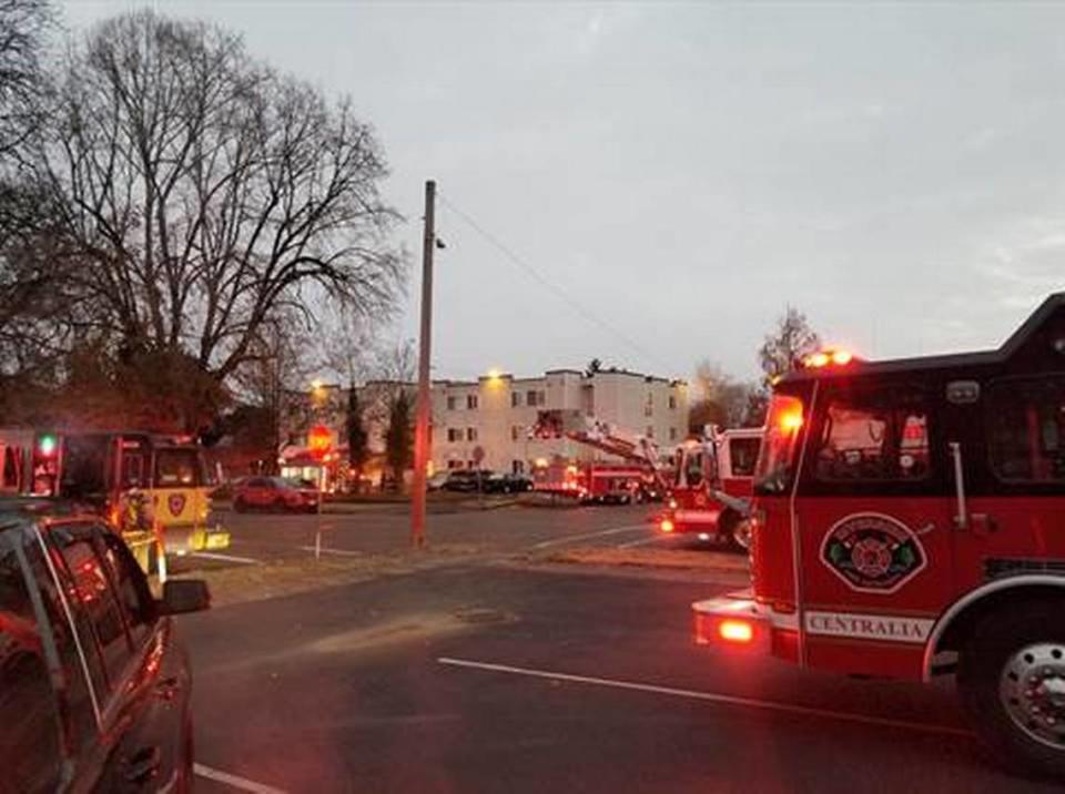 Fire crews responded to a Centralia apartment building on the 300 block of West Pine Street on Wednesday, Nov. 29, 2023, after locals reported audible fire alarms and heavy smoke. Courtesy of Centralia Emergency Management