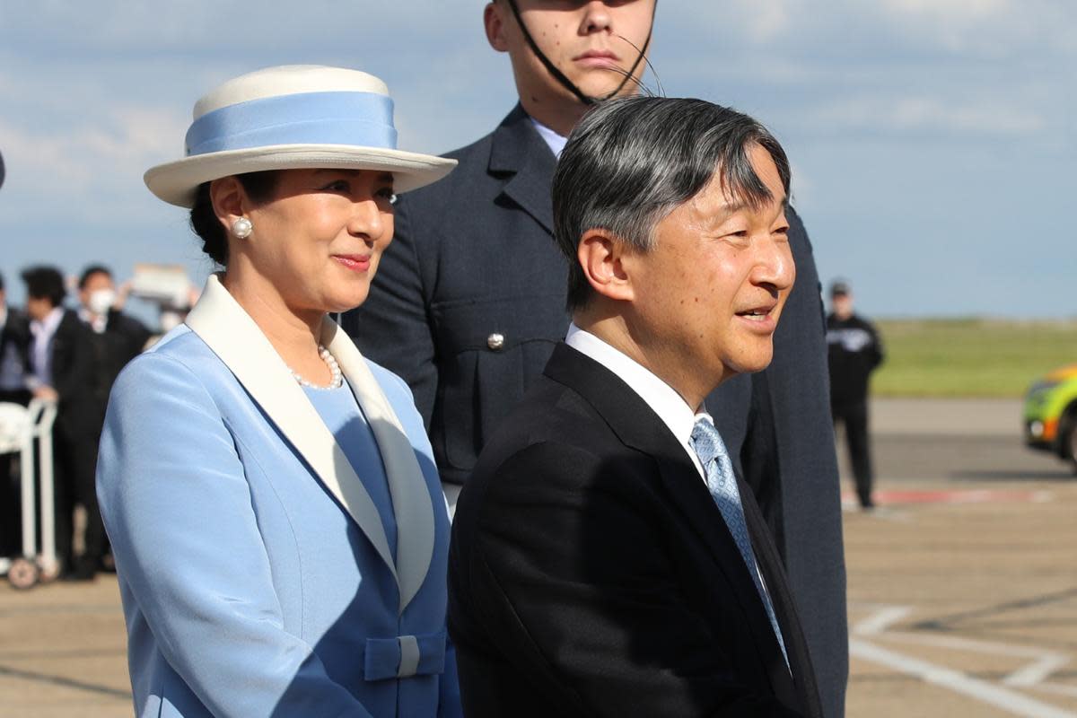 The Emperor and Empress after arriving in the UK. <i>(Image: Chris Radurn/PA Wire)</i>