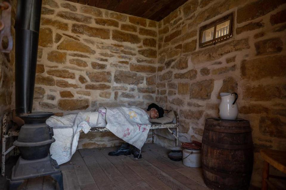 The inside of a one-room jail house in Lecompton, Kansas.