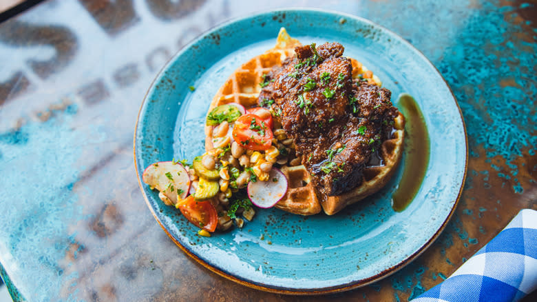 Peanut butter chicken and waffles