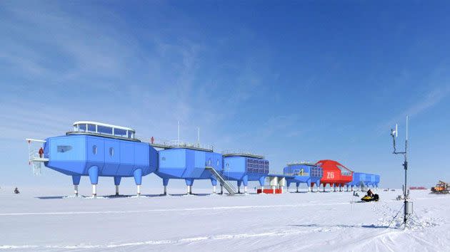 A new Antarctic ice station that can walk across ice is set to open in February. Credit: Hugh Broughton Architects.