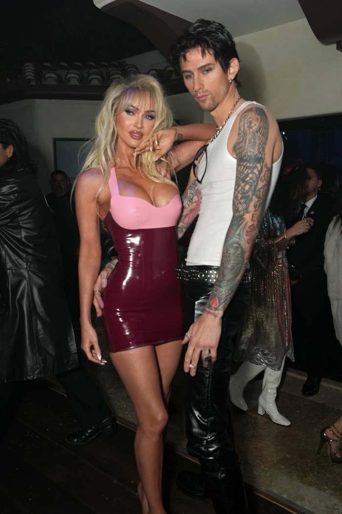 Closeup of Megan Fox and Machine Gun Kelly dressed as Pamela Anderson and Tommy Lee