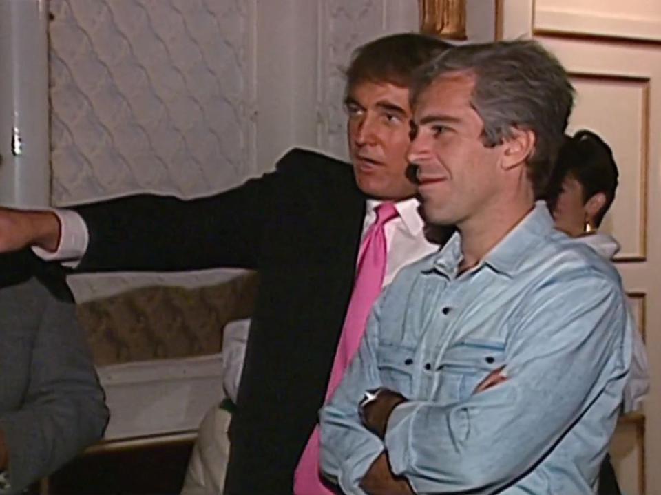 Donald Trump and Jeffrey Epstein at a party in November 1992 (NBC News)