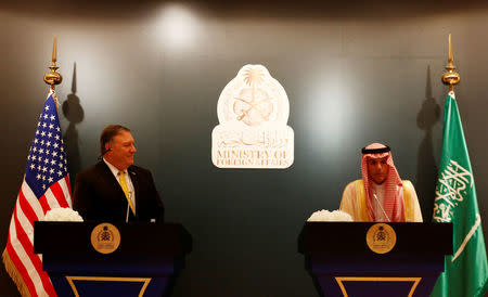 U.S. Secretary of State Mike Pompeo attends a news conference with his Saudi counterpart Adel al-Jubeir, in Riyadh, Saudi Arabia April 29, 2018. REUTERS/Faisal Al Nasser