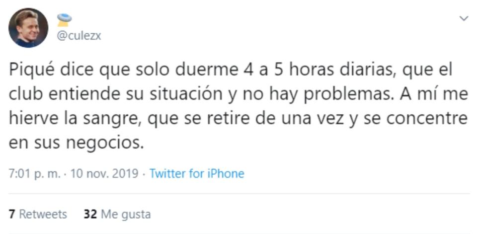 Los culés estallan contra Piqué después de que reconozca que solo duerme cuatro o cinco horas al día