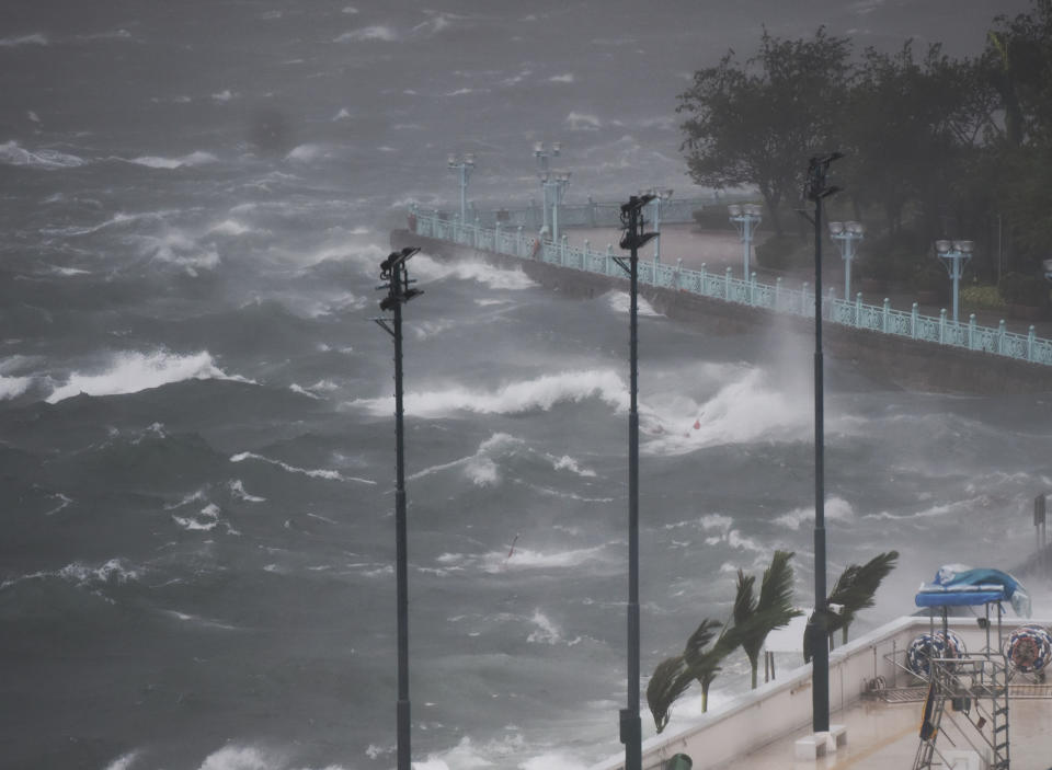 <p>View of Victoria Harbor in Hong Kong, south China on aug. 23, 2017. Hato, the 13th typhoon to hit China this year, made landfall in the city of Zhuhai in southern China’s Guangdong Province at noon Wednesday. Influenced by outer rainband of Hato, strong wind and rain affected Hong Kong and a tropical cyclone warning was issued by Hong Kong Observatory. (Xinhua/Wang Shen via Getty Images) </p>