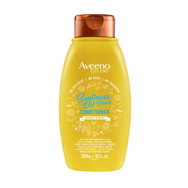 Bottle of Aveeno Sunflower Oil conditioner.