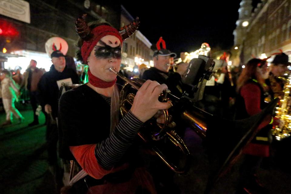 A band plays during annual Halloween Parade in Market Square in Portsmouth on Monday, Oct. 31, 2022.