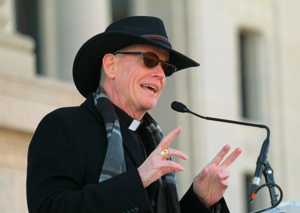 The Most Rev. David Konderla, bishop of the Diocese of Tulsa, speaks to a crowd at the March for Life, an anti-abortion march from the state Capitol to Midtown on  Saturday in Oklahoma City.