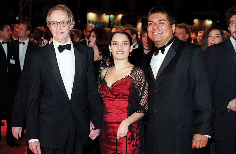 Loach with Pilar Padilla and George Lopez, the stars of his competition film Bread & Roses, in 2000.