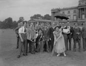 <p>Singer Margaret Eaves plays cricket at the Buckingham Palace Garden Party. The event was being held for the Not Forgotten Association for wounded veterans.</p>