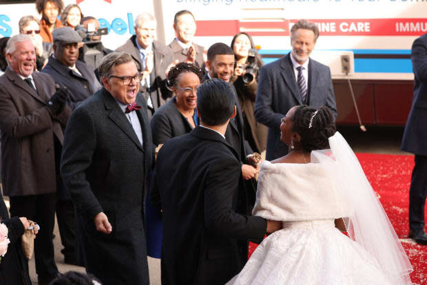 <p>Oliver Platt, S. Epatha Merkerson, Brian Tee, Roland Buck III, Steven Weber, Yaya DaCosta</p><p>Photo by: George Burns Jr/NBC</p>