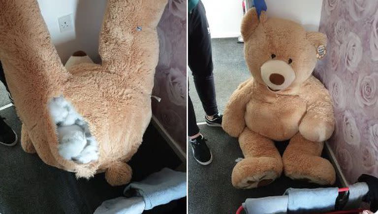 Un joven intentó escaparse de la policía escondiéndose dentro de un oso de peluche