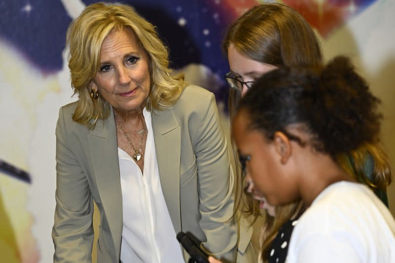 First lady Jill Biden visits the Cape Canaveral Space Force Station and Patrick Space Force Base in Florida on Monday, where she called for more support for military spouses and families. Photo by Joe Marino/UPI