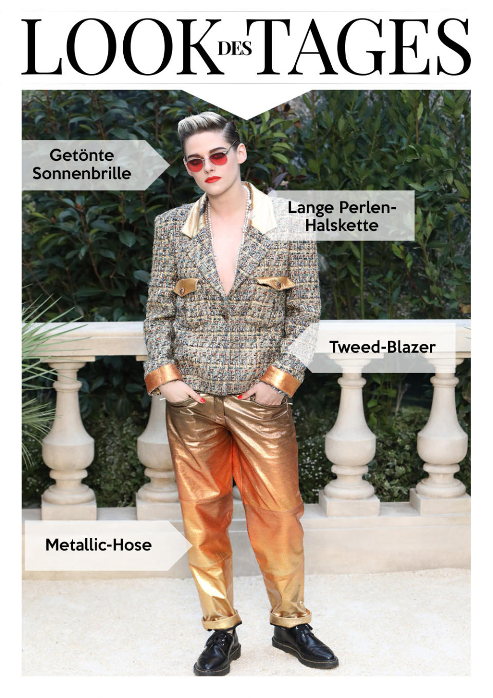 Kristen Stewart im androgynen Metallic-Look (Bild: Getty Images)