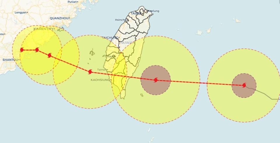 海葵颱風變化莫測，3天前預測還是從琉球通過，但最新路徑卻是從台東登陸。   圖：取自彭啟明臉書