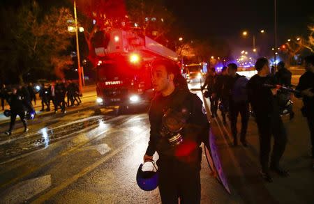 Cars of emergency services arrive after an explosion in Ankara, Turkey February 17, 2016. REUTERS/Umit Bektas