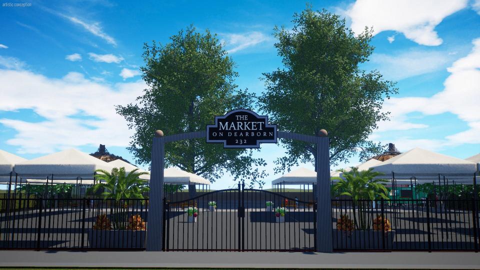 This rendering shows The Market on Dearborn as envisioned by the Hesse Family. The Sarasota County Commission granted a special exception for the market to operate 104 days for family friendly events, in addition to the twice weekly opportunities for a farmers market.