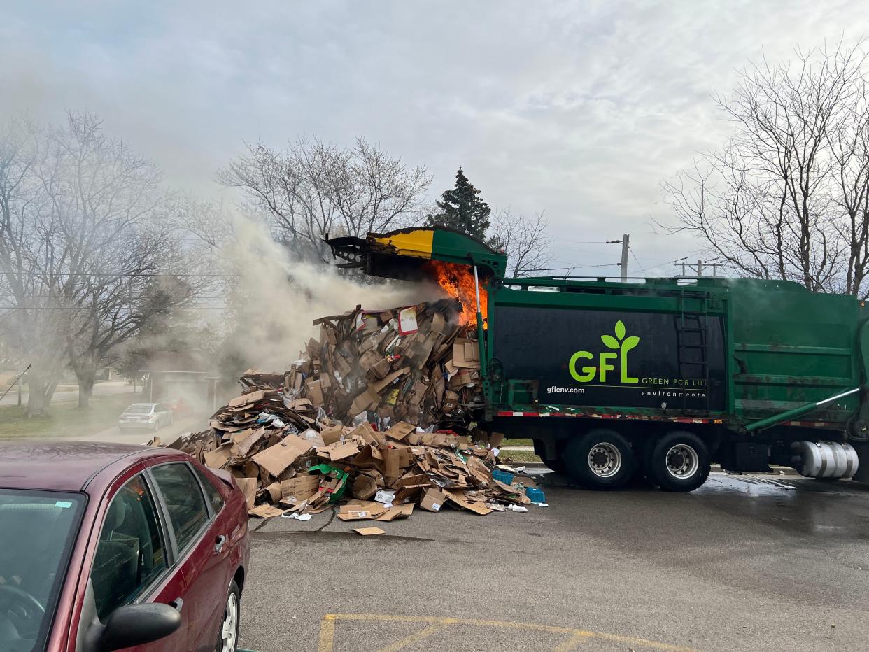 A garbage truck on the 1700 block of South State Street caught fire on Monday, Nov. 29, 2021.