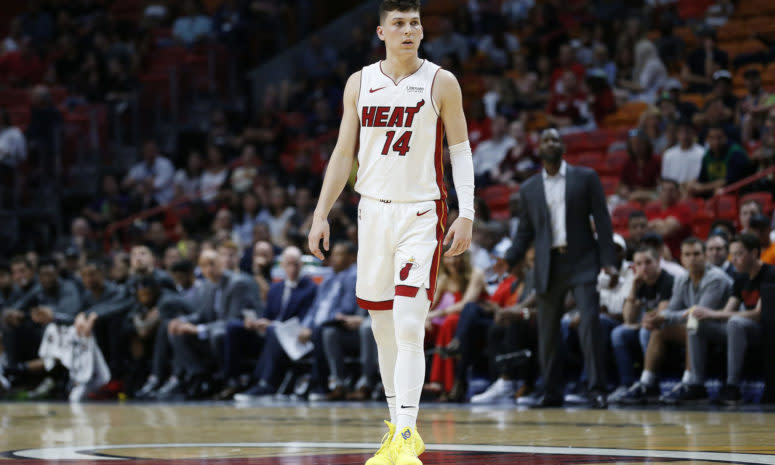 Tyler Herro takes the court for the Miami Heat.