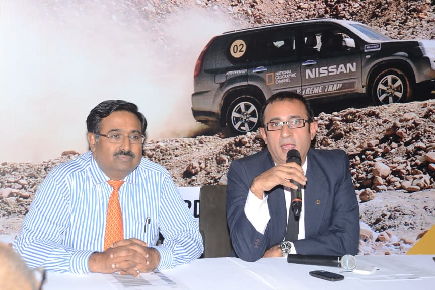 Dinesh Jain, CEO, Hover Automotive India and Ramon Chibb, Senior VP-Content, National Geographic Network India addressing the media at the launch of the show X-Treme Trail