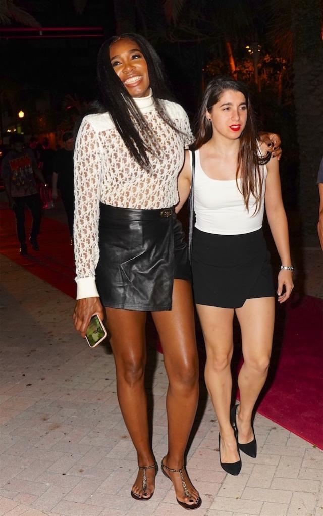 Venus Williams Looks Edgy in Leather Minidress & Louis Vuitton