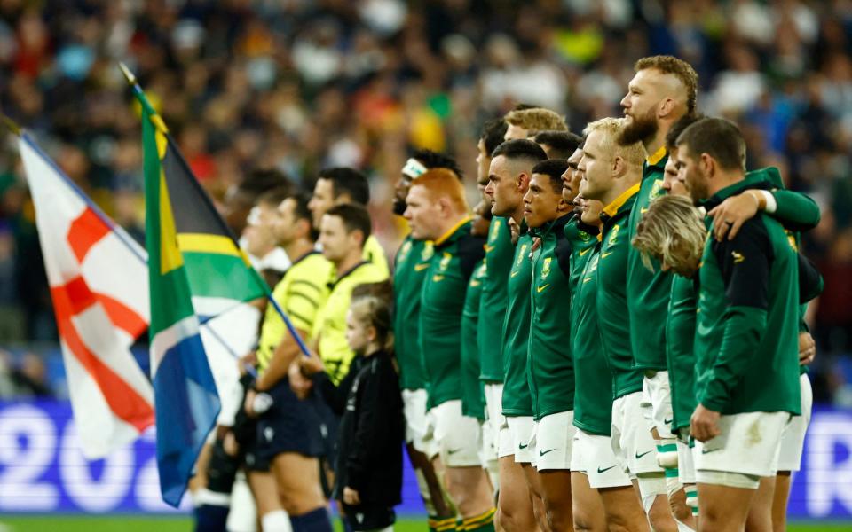 South Africa players line up