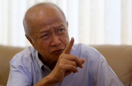 Prince Norodom Ranariddh gestures during an interview with Reuters at his home in central Phnom Penh, Cambodia October 14, 2017. Picture taken October 14, 2017. REUTERS/Samrang Pring