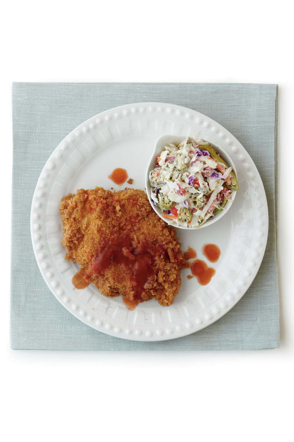 Hot Sauce Fried Chicken with Pickled Okra Slaw