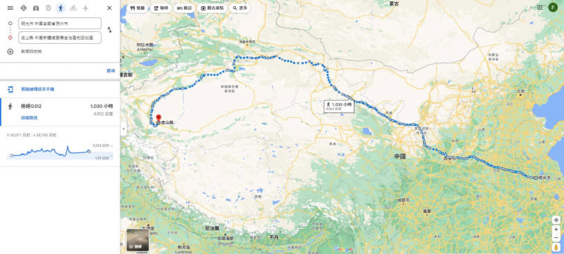 張無忌帶著楊不悔的尋父之旅，距離竟然長達4962公里之遠。（圖／翻攝自Google地圖）