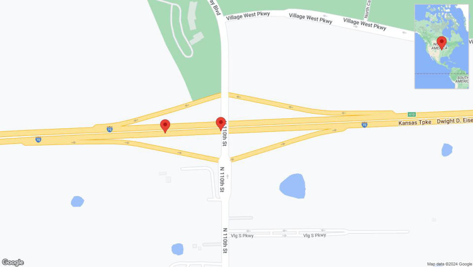 A detailed map that shows the affected road due to 'Broken down vehicle on eastbound I-70 in Edwardsville' on July 16th at 12:38 p.m.