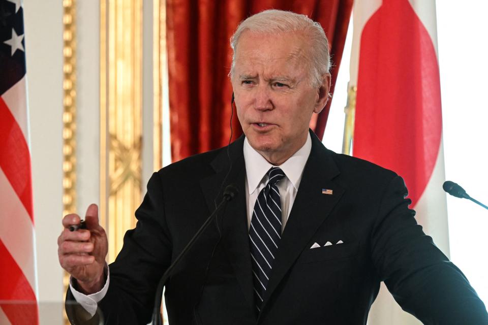 US President Joe Biden attends a press conference with Japanese Prime Minister Fumio Kishida at the Akasaka Palace in Tokyo on May 23, 2022.