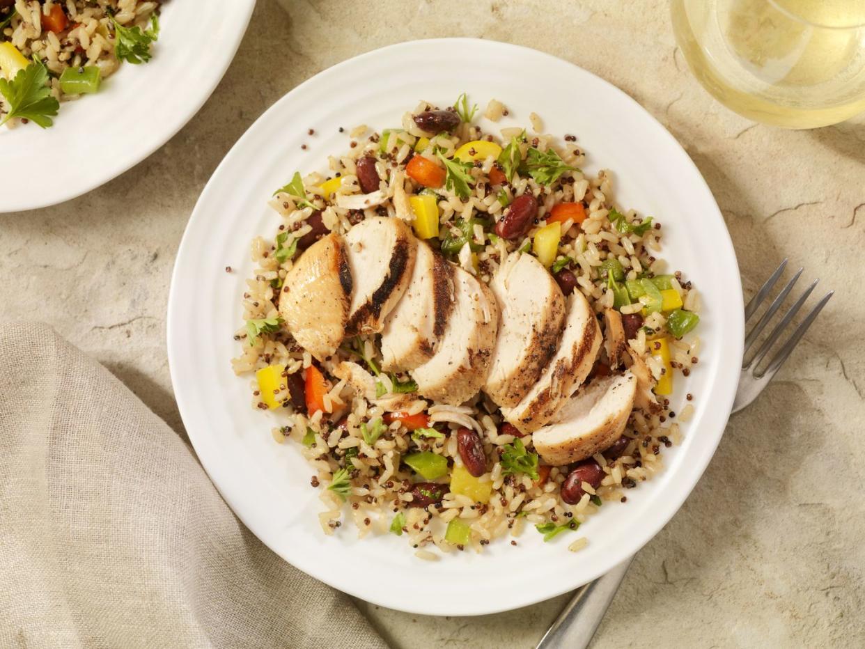 quinoa and brown rice salad with peppers and beans photographed on hasselblad h3d2 39mb camera