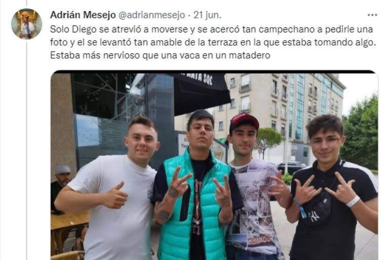 Adrián Mesejo se perdió el recital de Duki porque se desvaneció tras un golpe, aunque luego se lo cruzó en la calle. Captura Twitter @adrianmesejo