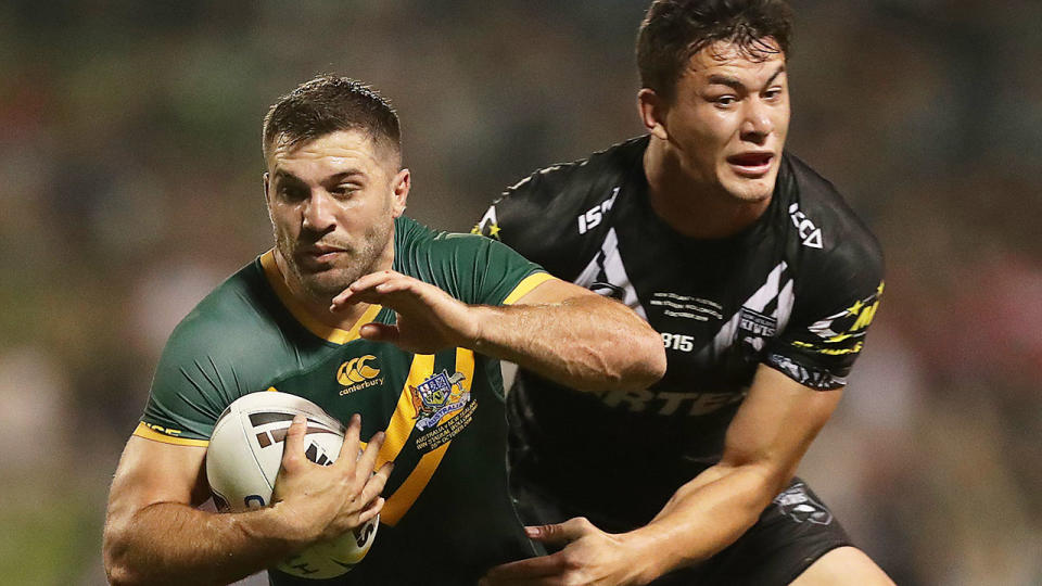 Seen here, James Tedesco in action for the Kangaroos against New Zealand. 