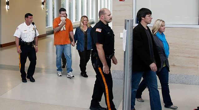 Anthony Pasquale holds a small stuffed animal after a court hearing. Photo: AP