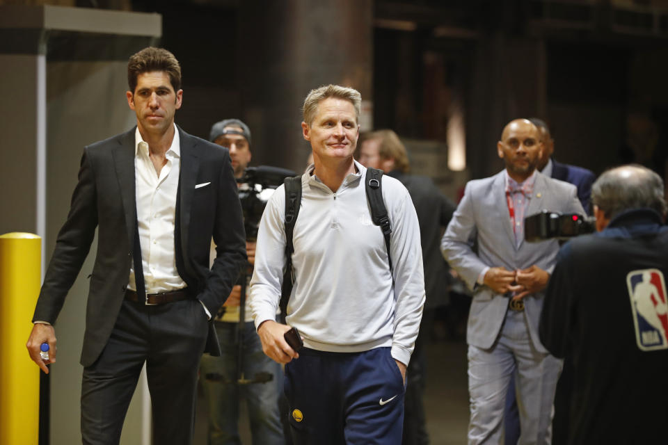 Steve Kerr said there’s a totally different fell walking into Quicken Loans Arena now that LeBron James isn’t on the Cavaliers. (Mark Blinch/Getty Images)