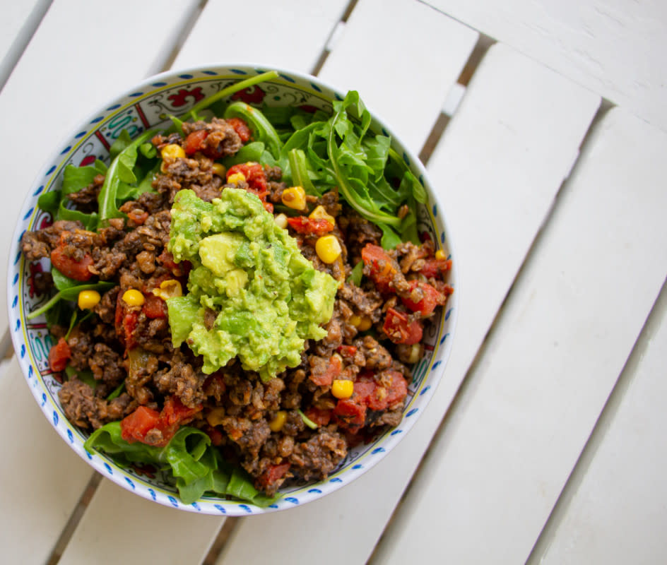 <p>If you're looking for a healthy vegan salad recipe, you're going to love this homemade Beyond Beef taco salad recipe!</p><p><strong>Get the recipe: <a href="http://greenandgrowingblog.com/beyond-meat-taco-salad/" rel="nofollow noopener" target="_blank" data-ylk="slk:Beyond Meat Taco Salad;elm:context_link;itc:0;sec:content-canvas" class="link "><em>Beyond Meat Taco Salad</em></a></strong></p>