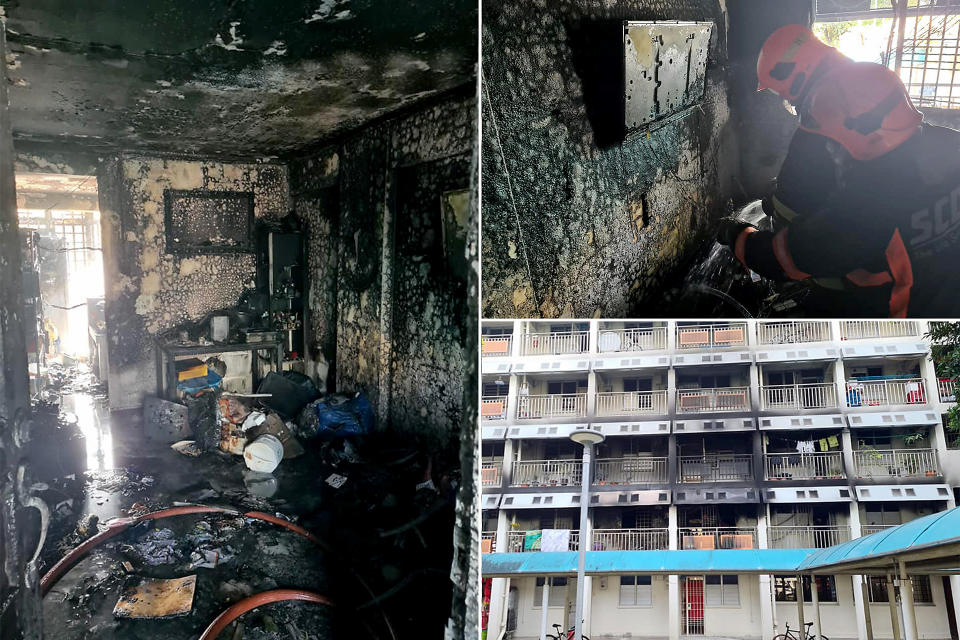 Pictures of the damage done by the fire at Block 22 Jalan Tenteram. (PHOTOS: SCDF)