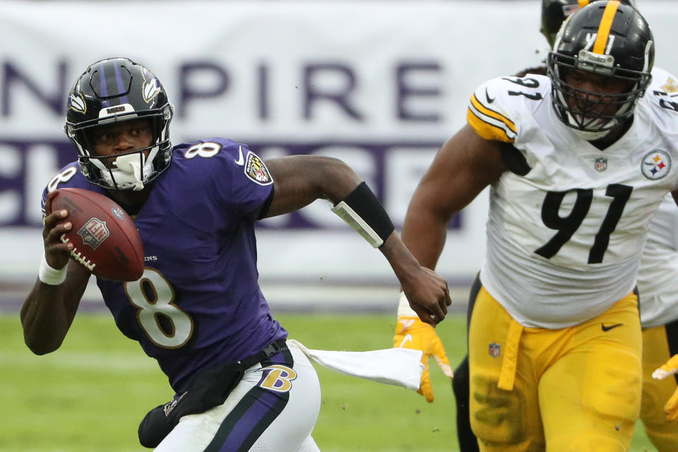 Quarterback Lamar Jackson #8 of the Baltimore Ravens is coming off a rough game. (Photo by Patrick Smith/Getty Images)