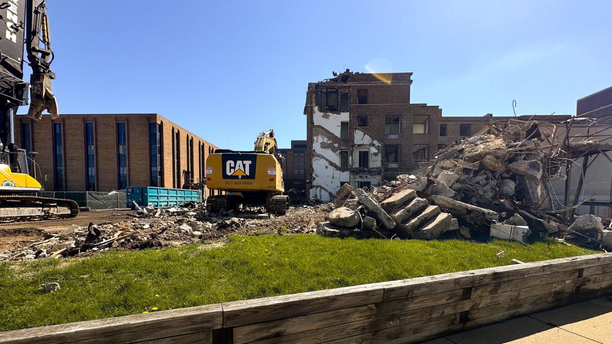 Demolition has begun at the site of the former McLaren Hospital on Greenlawn Avenue in Lansing, pictured Friday, April 19, 2024.