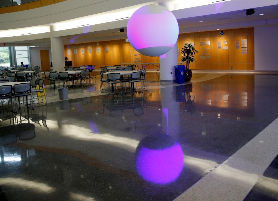 The atrium at the National Weather Center in Norman is seen in 2022.